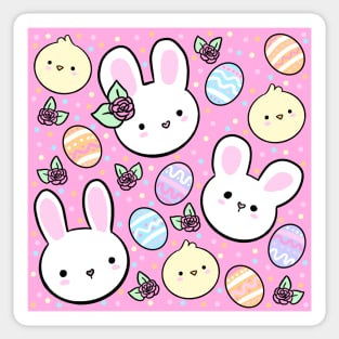 Cute easter bunny and easter eggs and flowers Sticker